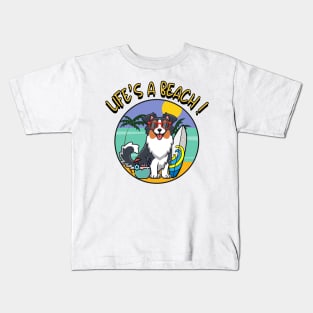 Funny Collie Dog is chilling on the beach Kids T-Shirt
